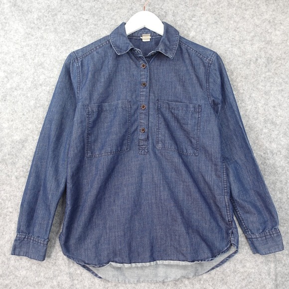 Chambray Popover Blouse Womens‎ Small Blue Denim Utility Soft Grunge FOREVER 21 - Picture 1 of 9